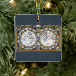 Antiek oude Wereldkaart van Claude Auguste Berey Keramisch Ornament