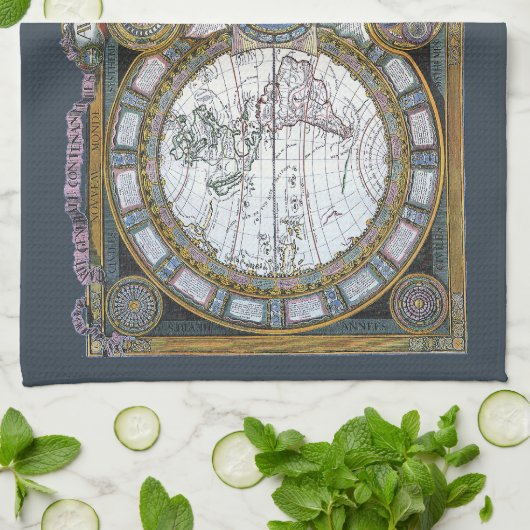 Antiek oude Wereldkaart van Claude Auguste Berey Theedoek (Gevouwen)