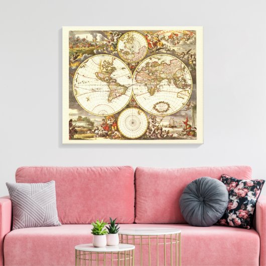 Antiek Oude Wereldkaart van Frederick de Wit, ca.  Canvas Afdruk (Insitu (Woonkamer))
