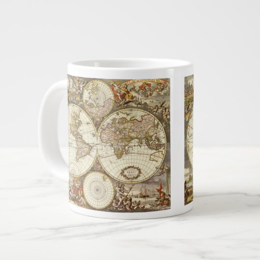 Antiek Oude Wereldkaart van Frederick de Wit, ca. Extra Grote Mok (Voorkant links)