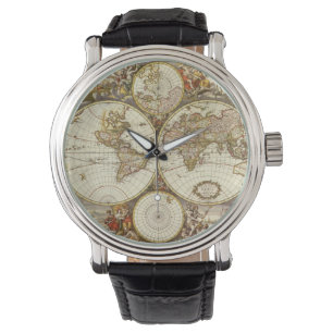 Antiek Oude Wereldkaart van Frederick de Wit, ca. Horloge