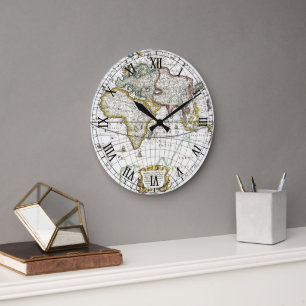 Antiek Oude Wereldkaart van Hendrik Hondius, 1630 Grote Klok