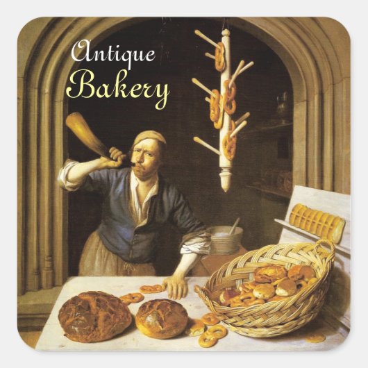 ANTIEK OVEN BAKER, BAKERY BREAD SHOP VIERKANTE STICKER (Voorkant)