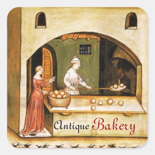 ANTIEK OVEN BAKER, BAKERY BREAD SHOP VIERKANTE STICKER (Voorkant)