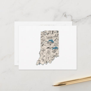 Antiek overzicht staat Indiana Afbeelding Map Briefkaart