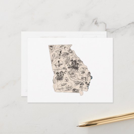 Antiek overzicht van de  Afbeelding in Georgië Briefkaart (Voorkant / Achterkant in situ)