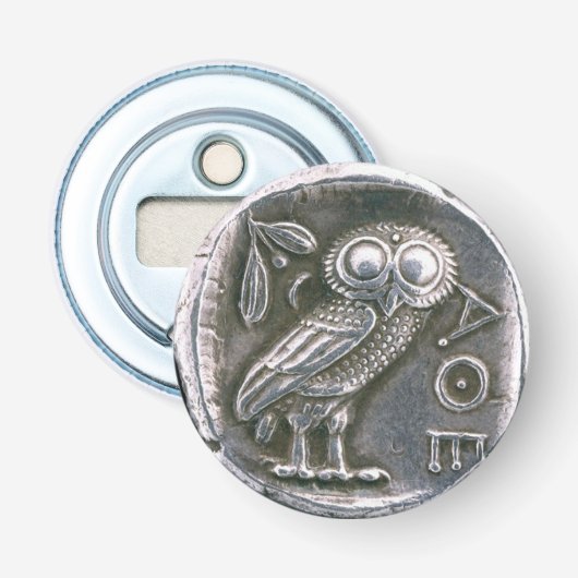 ANTIEK OWL SILVER COIN BUTTON FLESOPENER (Voorkant)