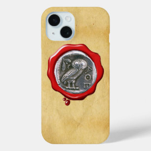 ANTIEK OWL SILVER RED WAX SEAL Parchment