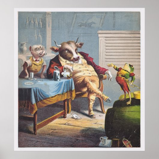 Antiek Ox Dog en Kikker afdrukken Poster (Voorkant)
