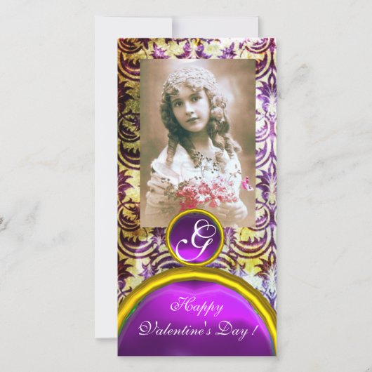 ANTIEK PAARS DAMASK Amethyst-monogram Feestdagenkaart (Voorkant)