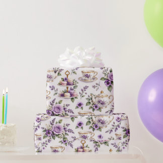 Antiek paars theepartijpatroon | cadeaupapier
