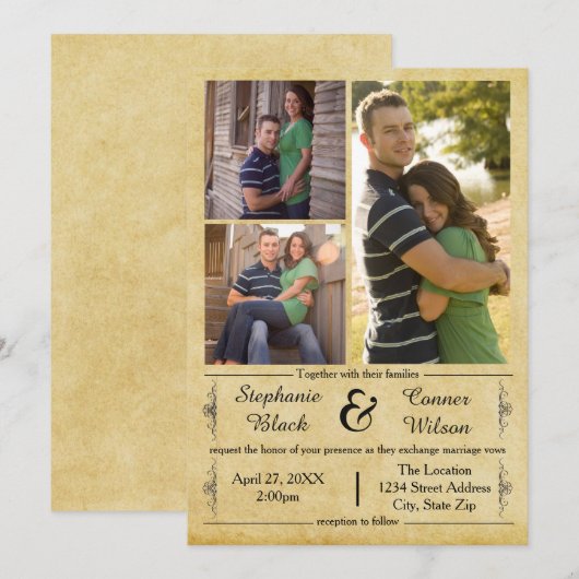 Antiek papier 3 foto's - bruiloft uitnodiging (Voorkant / Achterkant)