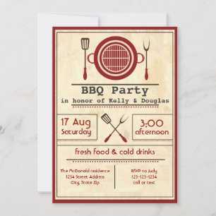 Antiek papier BBQ Party - Uitnodiging
