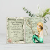 Antiek papier Zeemeermin Quinceañera Uitnodiging (Staand voorkant)