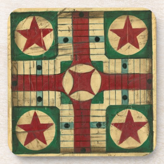 Antiek Parcheesi Game Board van Ethan Harper Onderzetter (Voorkant)