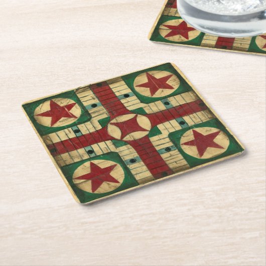 Antiek Parcheesi Game Board van Ethan Harper Vierkante Kartonnen Onderzetter (Schuin)