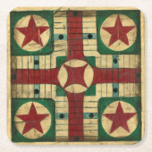 Antiek Parcheesi Game Board van Ethan Harper Vierkante Kartonnen Onderzetter (Voorkant)