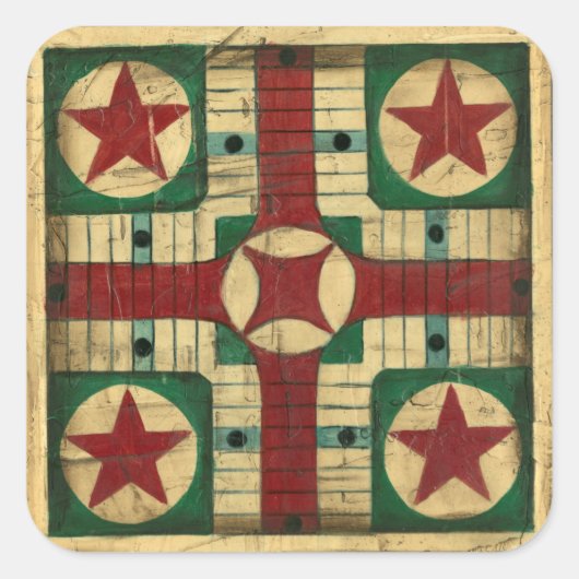 Antiek Parcheesi Game Board van Ethan Harper Vierkante Sticker (Voorkant)