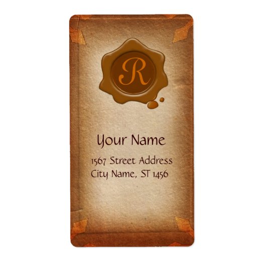 ANTIEK PARCHMENT, BROWN WAX SEAL MONOGRAM ETIKET (Voorkant)