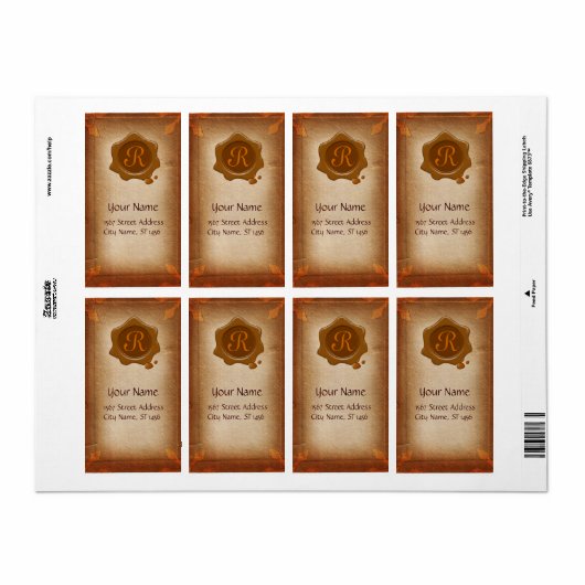 ANTIEK PARCHMENT, BROWN WAX SEAL MONOGRAM ETIKET (Full Sheet)