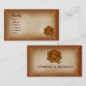 ANTIEK PARCHMENT, BROWN WAX SEAL MONOGRAM VISITEKAARTJE (Voorkant / Achterkant)