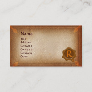 ANTIEK PARCHMENT, BROWN WAX SEAL MONOGRAM VISITEKAARTJE