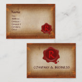 ANTIEK PARCHMENT, RODE WAX SEAL MONOGRAM VISITEKAARTJE (Voorkant / Achterkant)