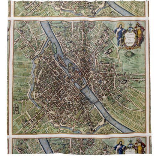 Antiek Paris Map 1657 Seine River Frankrijk Douchegordijn (Voorkant)