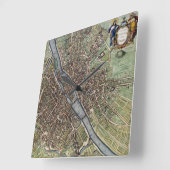 Antiek Paris Map 1657 Seine River  Frankrijk Vierkante Klok (Hoek)