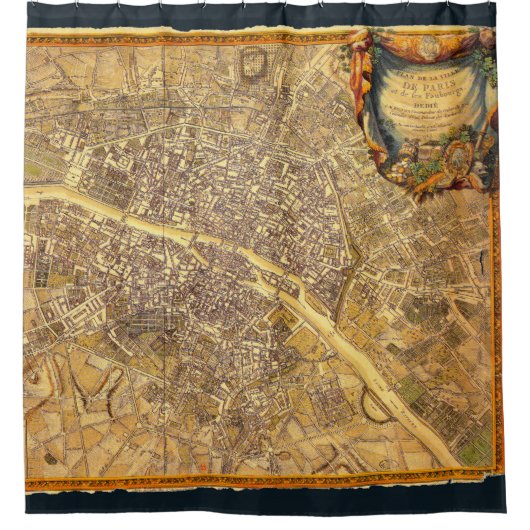 Antiek Paris Map 1765 Worn Edge  Frankrijk Douchegordijn (Voorkant)