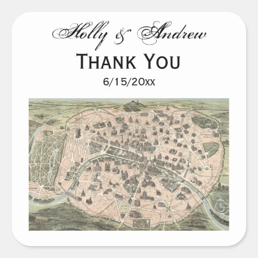 Antiek Paris Street Map DIY BG Vierkante Sticker (Voorkant)