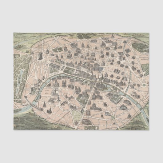  Antiek Paris Street Map Tissuepapier (Voorkant)