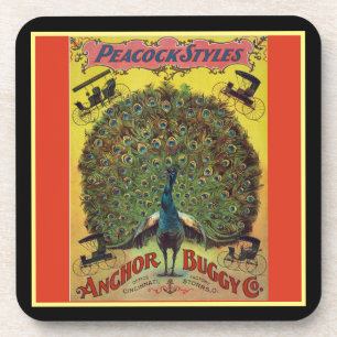 Antiek pauw buggy bedrijf advertentie rood bier onderzetter