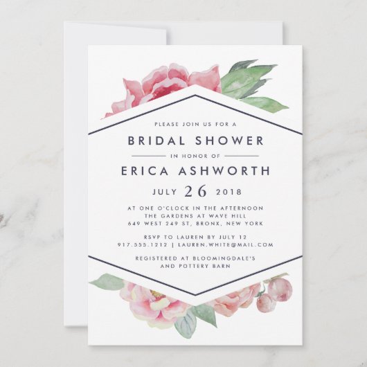 Antiek Peony Bridal Shower | wit Kaart (Voorkant)