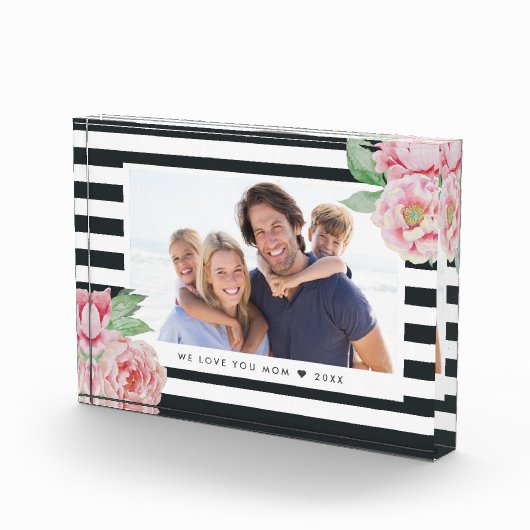 Antiek Peony Charcoal Stripe Fotoblokken (Rechts)