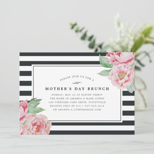 Antiek Peony | Uitnodiging voor Moederdag Brunch (Staand voorkant)
