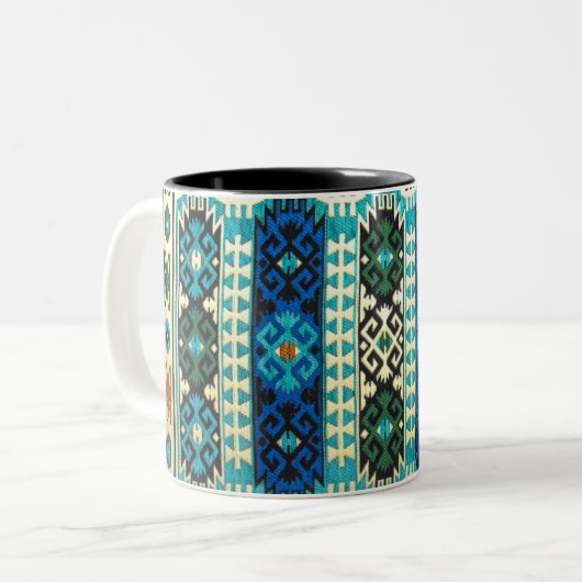 Antiek Perzisch Turks Patroon, Blauw Groen Tweekleurige Koffiemok (Voorkant links)