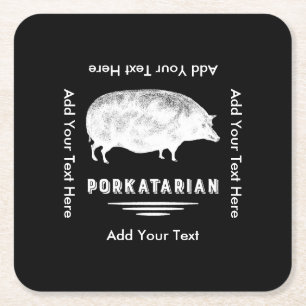 Antiek Pig Bacon Lover Porkatarian Funny Vierkante Kartonnen Onderzetter