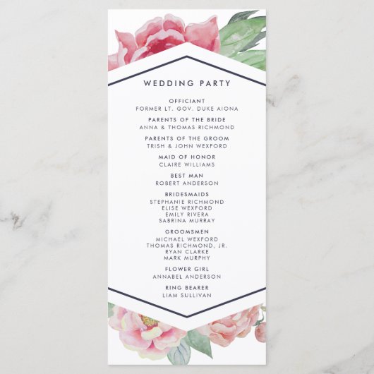 Antiek pioen bruiloft ceremonie programma (Achterkant)