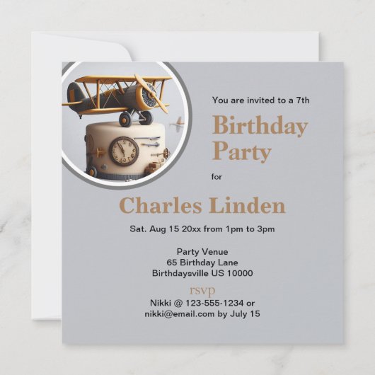 ANTIEK PLANE THEMA VERJAARDAGSTAART KAART (Achterkant)