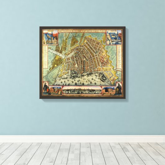 Antiek plattegrond van Amsterdam, Nederland Canvas Afdruk (Insitu (Houten vloer))
