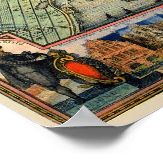 Antiek plattegrond van Amsterdam, Nederland Poster (Hoek)