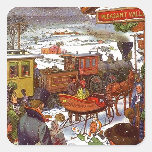 Antiek Pleasant Valley kersttrein vakantie Vierkante Sticker (Voorkant)