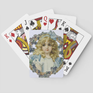 Antiek Portret Jong Klein Meisje Schattig Pokerkaarten