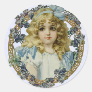 Antiek Portret Jong Klein Meisje Schattig Ronde Sticker
