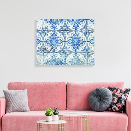 Antiek  Portugees Tiles Pattern - Azulejo Canvas Afdruk (Insitu (Woonkamer))