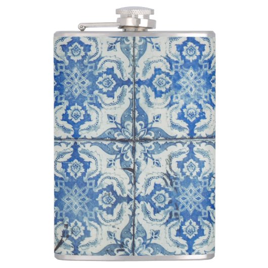 Antiek  Portugees Tiles Pattern - Azulejo Heupfles (Voorkant)