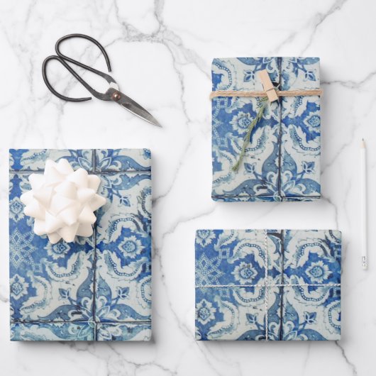Antiek  Portugees Tiles Pattern - Azulejo Inpakpapier Vel (Voorkant)