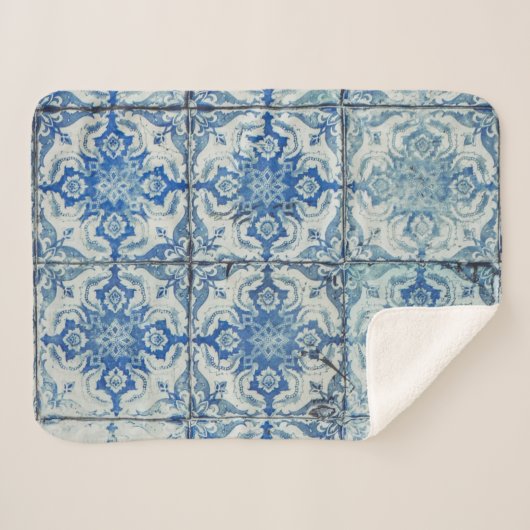 Antiek  Portugees Tiles Pattern - Azulejo Sherpa Deken (Voorkant (horizontaal))