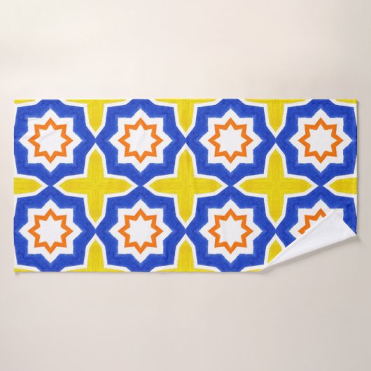 Antiek portugese tegels. Blauw en geel Azulejos Badhanddoek (Badhanddoek)